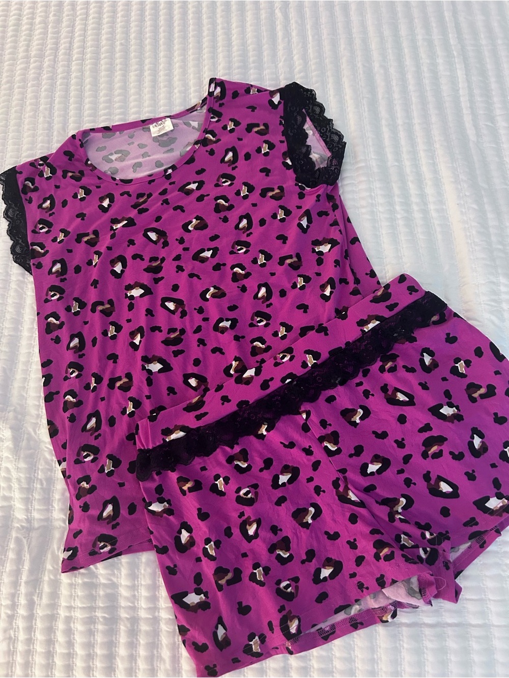 Lauren Rae Lace-Trim Purple Leopard Print Sleep Set. Size 1XL